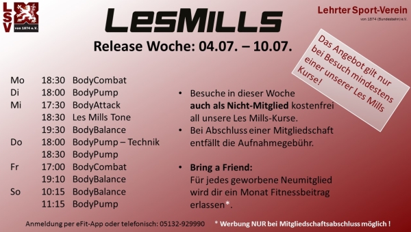 Release Woche im Sportpark: 04.07. - 10.07.